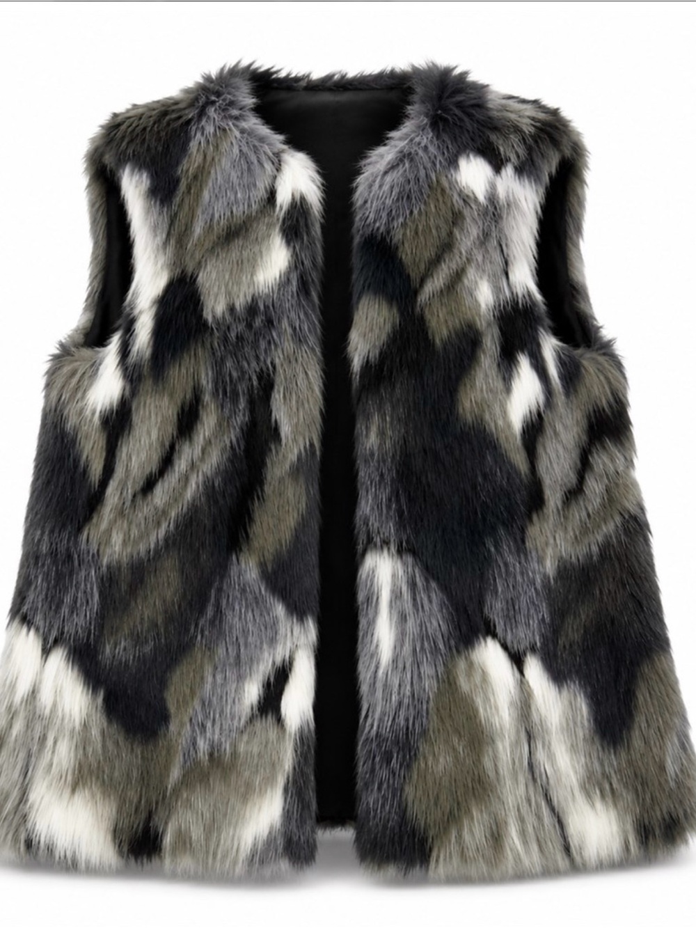 INC International Concepts Faux Fur Patchwork Vest - Black, Gray, MSRP $120
